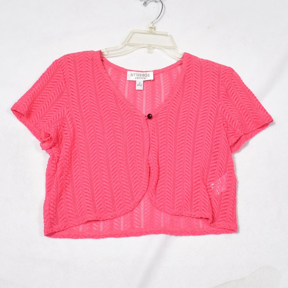 Studio 1 Women's Short Sleeve Crop Pink Sweater Size 4P